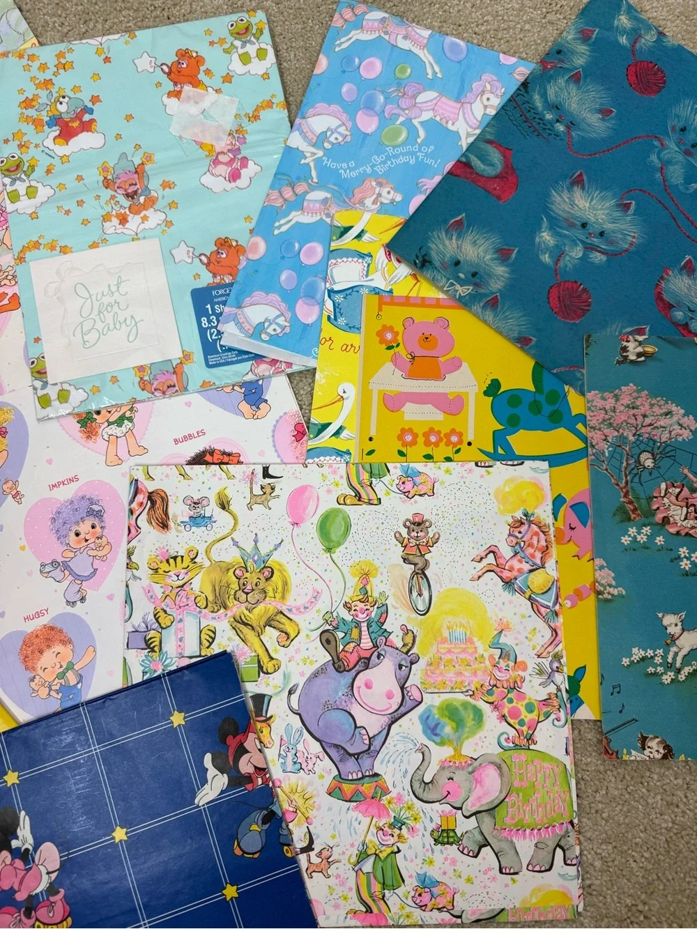 VINTAGE | baby & kids wrapping paper lot retro Mickey birthday